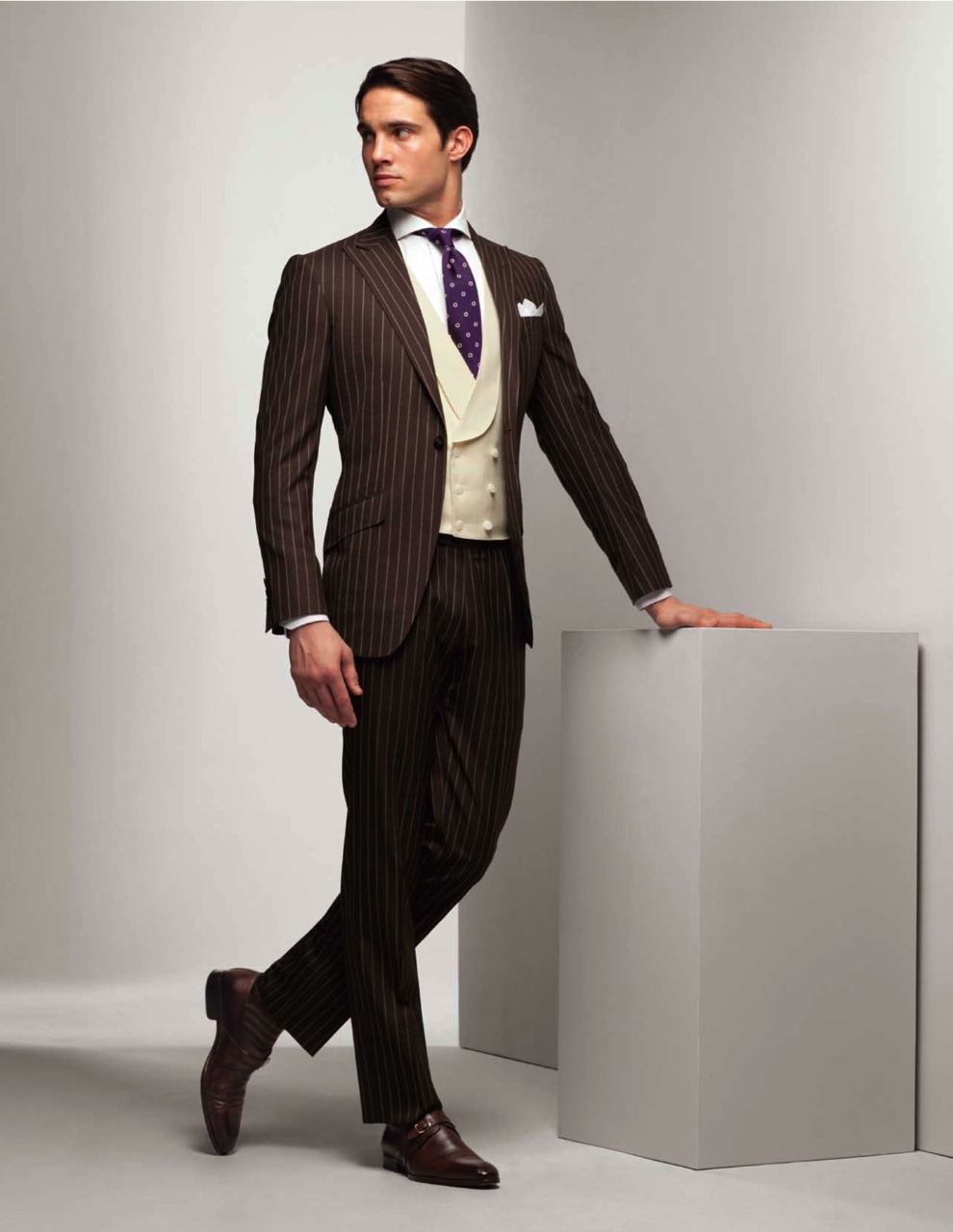 Rye Passage Slim Fit Light Mocha Suit With A Chocolate Brown Reversible  Waistcoat And Peak Lapels  MrGuild