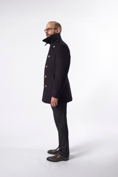 Pea coat with formal shoes and trouser