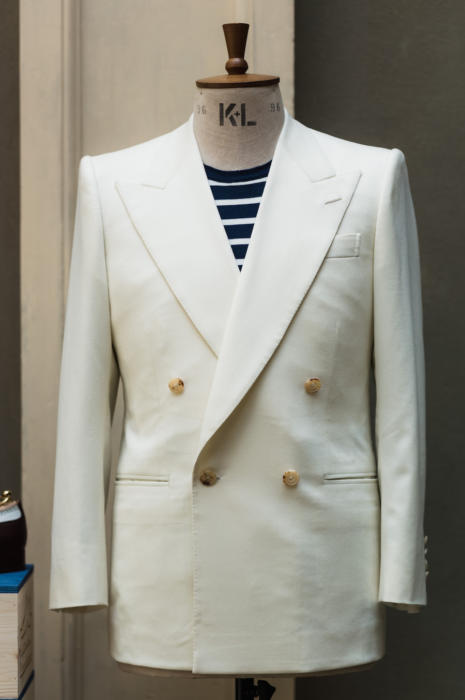 Double-breasted cotton jacket and striped shirt – Permanent Style