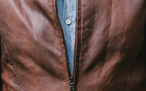 Bespoke leather jacket Davide Taub close up