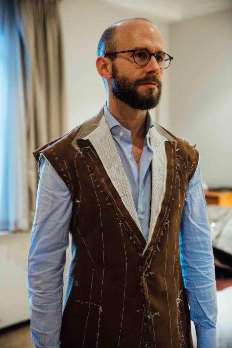 Cifonelli bespoke suede jacket basted