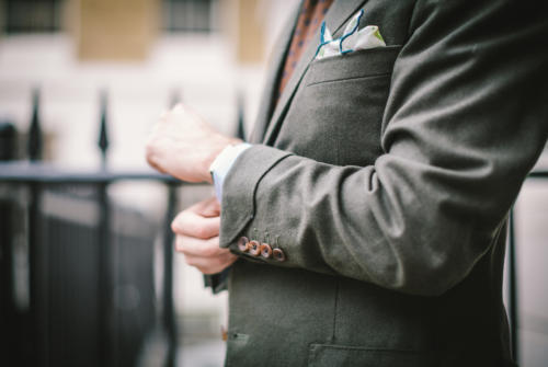 gauntlet cuff Green flannel bespoke suit Brian Smith