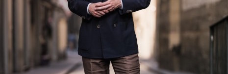 Caliendo-navy-hopsack-blazer-and-brown-linen-trousers-465x700