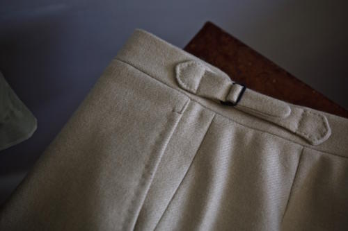 cream flannel bespoke trousers