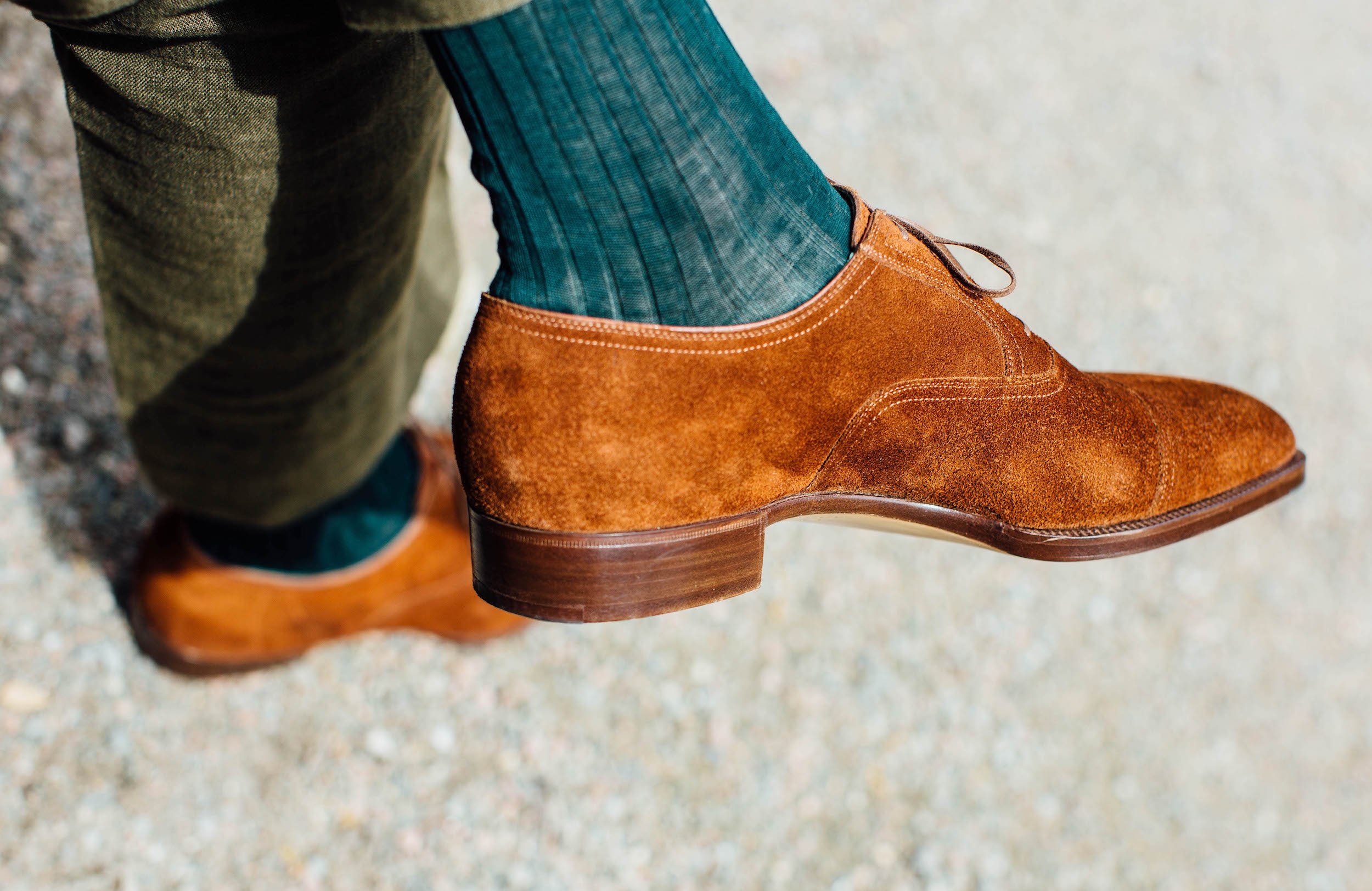 The best fit yet: Stefano Bemer tobacco-suede oxfords – Permanent Style