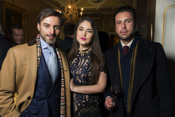 FIRENZE. Evento Plaza Uomo al palazzo Budini Gattai in occasione di Pitti Uomo 91. Nella foto Riccardo ViganÚ, Maria Palaikyte, Francesco Consoli. Foto Tommaso Angiolini
