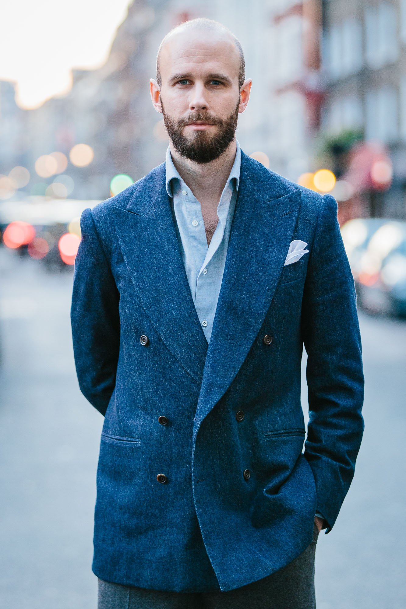 Bespoke double-breasted denim jacket – from Cifonelli, Paris