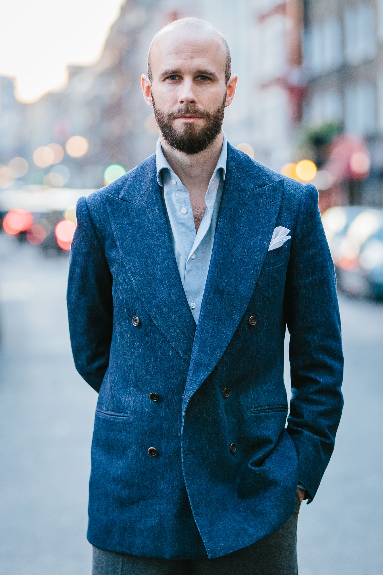 Bespoke double-breasted denim jacket – from Cifonelli, Paris