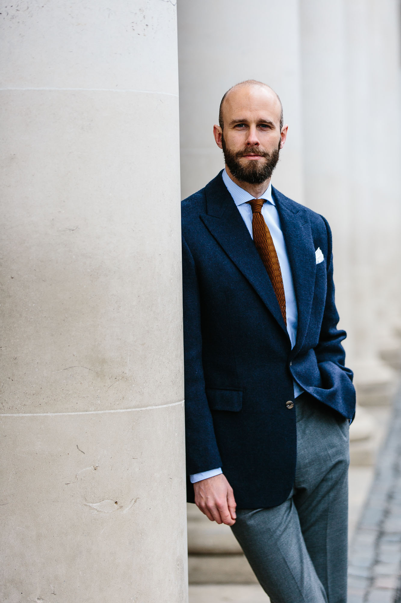 Grey pants navy jacket store