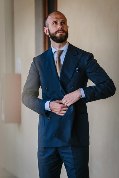 bespoke navy double breasted suit
