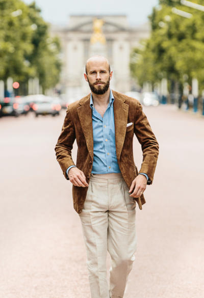 Suede jacket with denim shirt