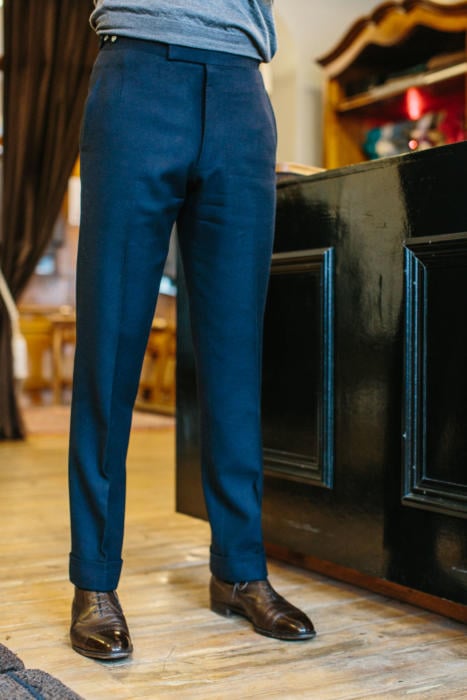 Flat Front Trousers  Navy Linen  Oliver Brown London