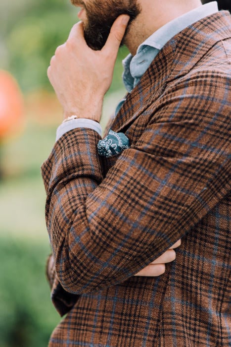 Brown Frederick Thomas Designer Tweed Wool Mens Tie Check Square Patterned