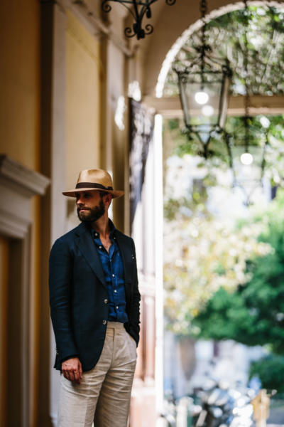 Indigo shirt and navy jacket