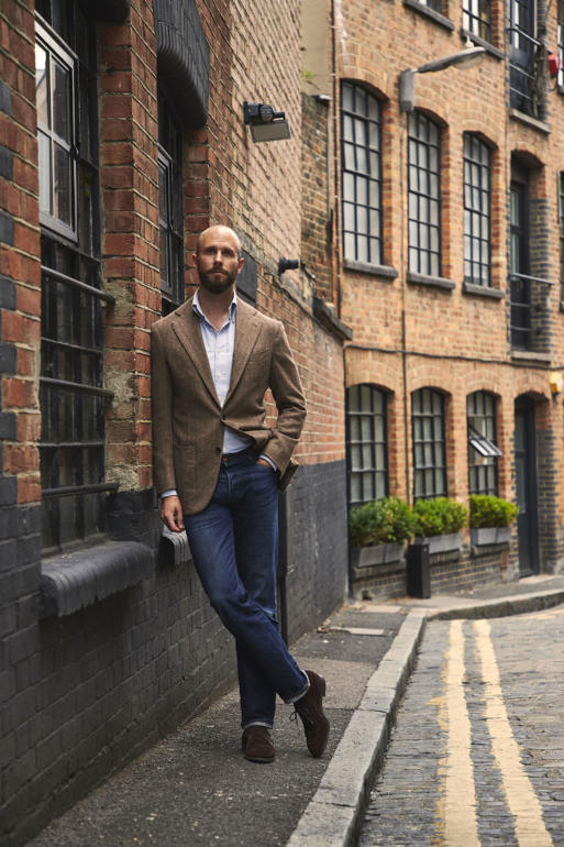 Jacket and jeans: vintage cashmere from Eduardo de Simone