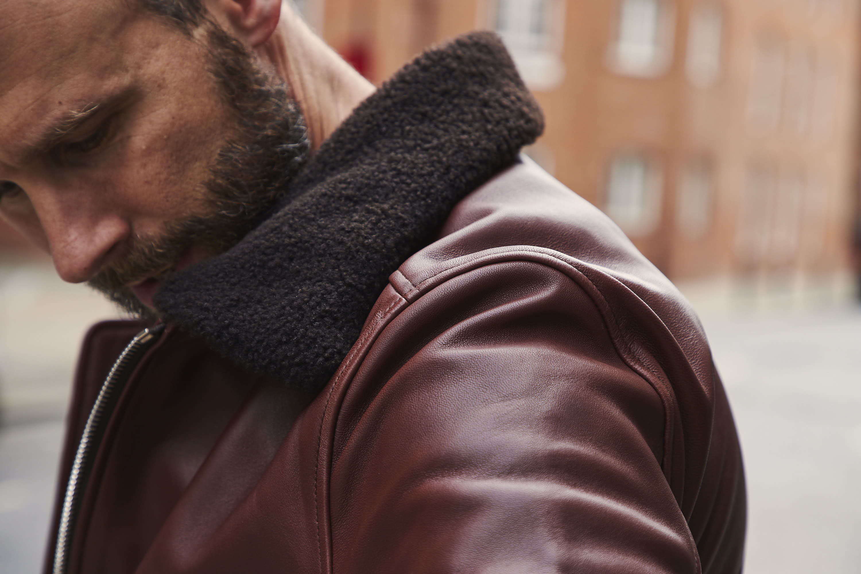 Cromford Leather's ultimate leather bomber with shearling lining