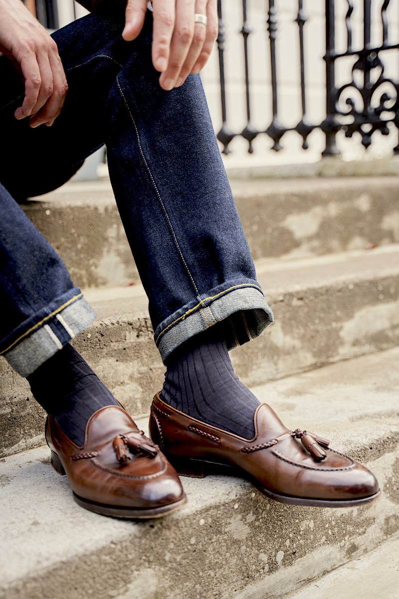 tan loafers with jeans