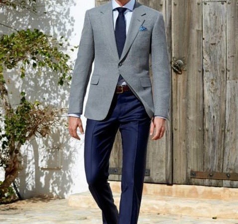 Navy blue jacket  grey pants  Mens fashion blazer Formal mens fashion  Blazer outfits men