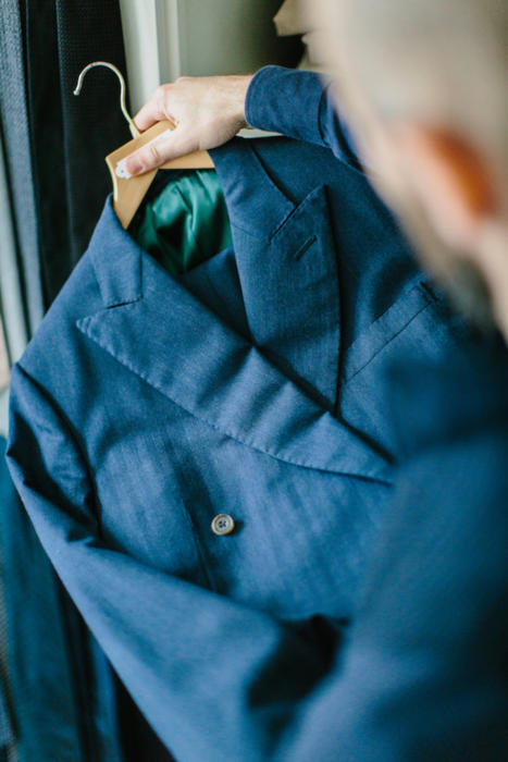 Lavender sachet in a woolen jacket pocket in a closet, moth