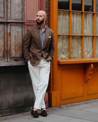 Double-breasted cotton jacket and striped shirt – Permanent Style