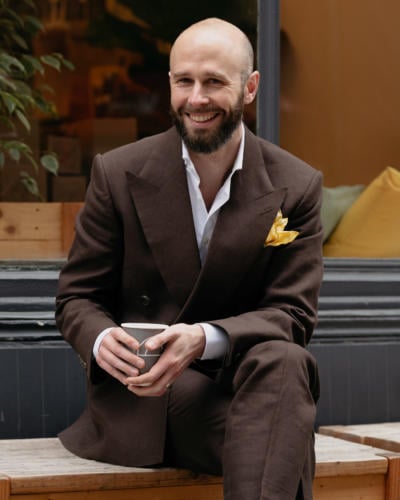 Brown linen suit