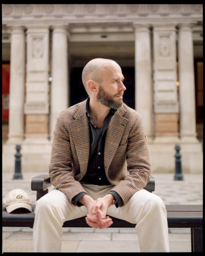 White jeans and tweed jacket