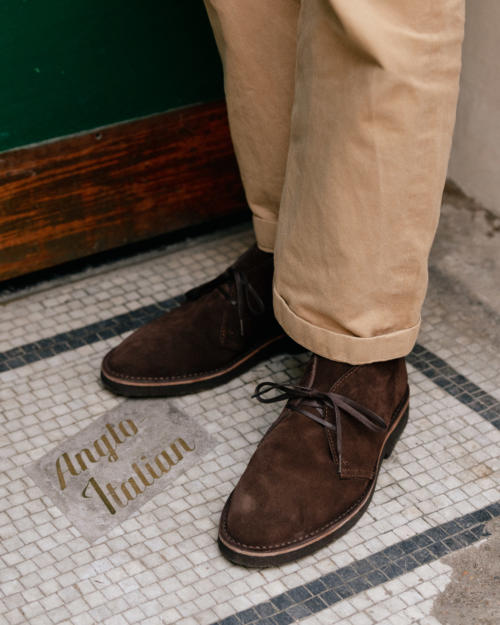Desert boots and knitwear and bespoke at Anglo Italian