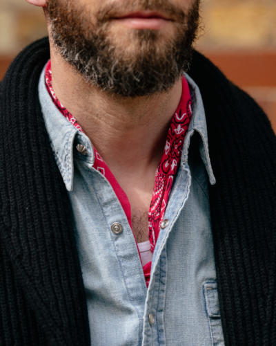 Red bandana under Western shirt