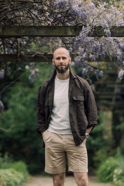 Brown linen overshirt with shorts