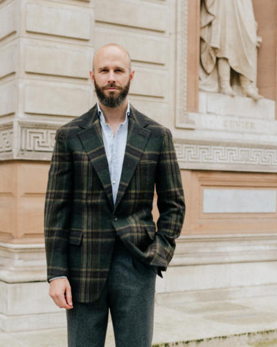 Checked jacket and denim shirt