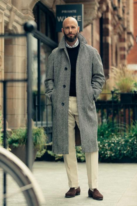 Grey herringbone topcoat - Boutique made wool herringbone topcoat