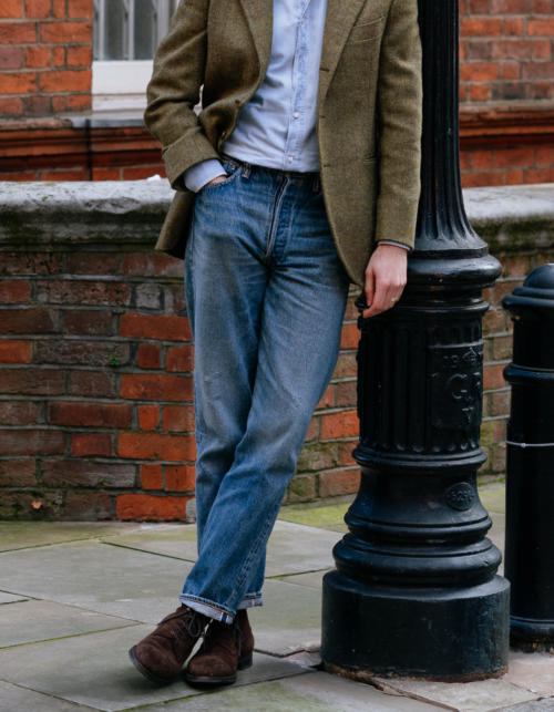 Double denim – in new Anthology tweed jacket – Permanent Style