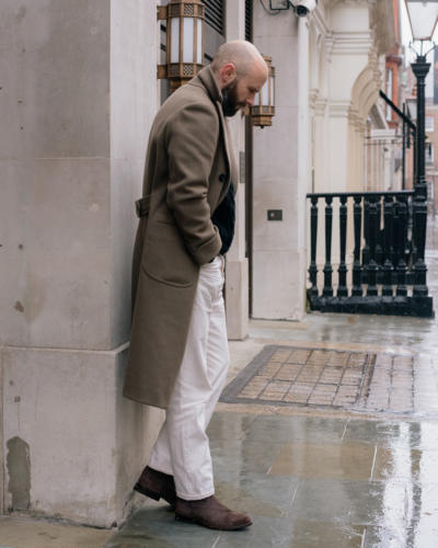 Roper boots with overcoat and black knit