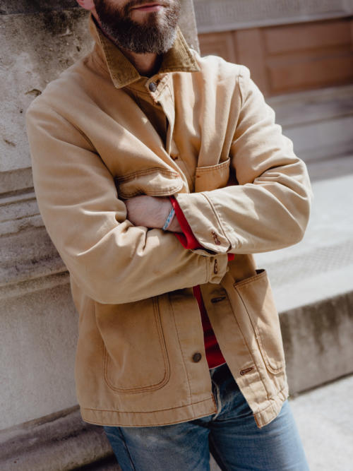 Men's Blue Herringbone Casual Chore Jacket