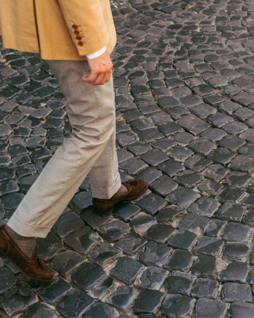 Double-breasted cotton jacket and striped shirt – Permanent Style