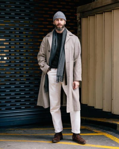 Tonal coat, scarf and hat