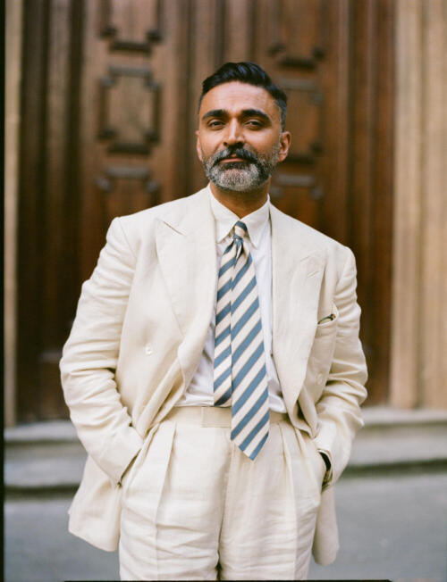 cream linen suit manish